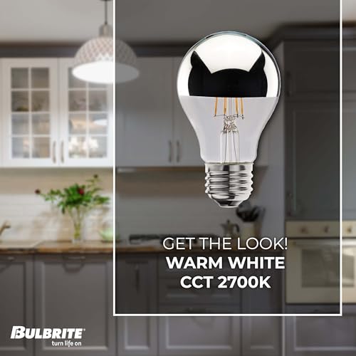 Bulbrite 776671 4.5W LED A19 Filament Bulb, E26 Base, Dimmable 2700K, Wet Rated, Half Chrome - style: LED
