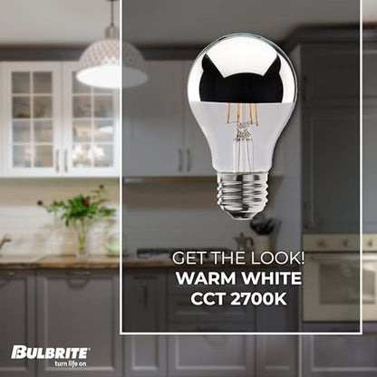 Bulbrite 776671 4.5W LED A19 Filament Bulb, E26 Base, Dimmable 2700K, Wet Rated, Half Chrome - style: LED