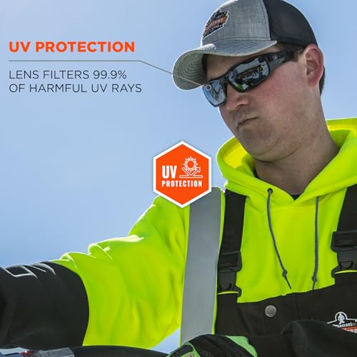 Ergodyne Skullerz ODIN Safety Glasses Sunglasses, Impact Resistant Z87.1+ - color: Black Frame, Silver Mirror Lens