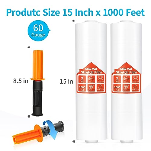 JARLINK Stretch Film, 15" x 1000' Shrink Pallet Wrap W/Handles, 60 Gauge - size: 4 Pack, style: Orange Handles