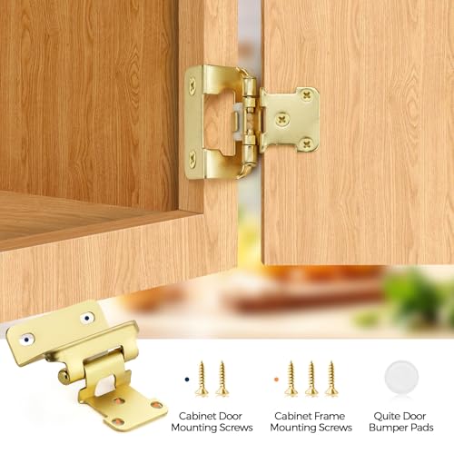 Gold Cabinet Hinges, 1/2 Inch Overlay, 4 Pack(2 Pairs) - color: Gold