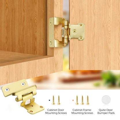 Gold Cabinet Hinges, 1/2 Inch Overlay, 4 Pack(2 Pairs) - color: Gold
