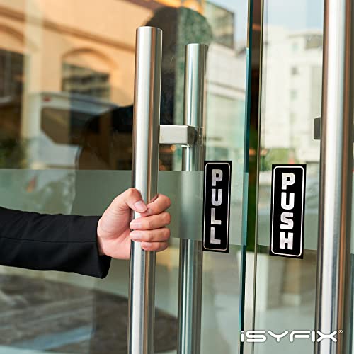 iSYFIX Push Pull Stickers Sign, 2x5 Inch, Brushed Silver/Black, 2 Pack - color: Brushed Silver / Black, size: Vertical 2x5