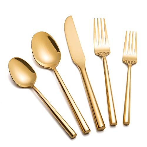 Gold Silverware Set 60 Pieces Hexagon Handle Service for 12 - color: Gold, size: 60 Pcs