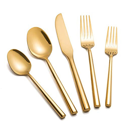 Gold Silverware Set 60 Pieces Hexagon Handle Service for 12 - color: Gold, size: 60 Pcs