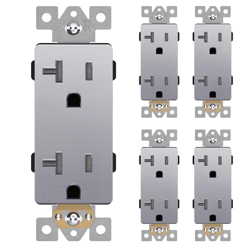 LIDER Decorator Receptacle, Tamper-Resistant Wall Outlet, 20A, 5-Pack - color: Silver, size: 20 Amp (No Wall Plate)