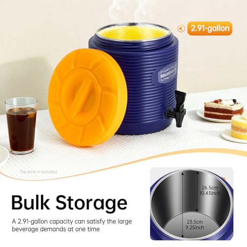 3 Gallon Insulated Beverage Dispenser, Stainless Steel Commercial Drink Dispenser with Spigot, 24H Hot/Cold Thermal Carafe for Coffee, Tea, Water, Parties, Blue - color: Blue, size: 3Gal / 11L