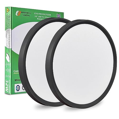 15.8Inch 2PK Black LED Flush Mount Ceiling Light,32W,3480LM,3CCT Selectable - color: Black, size: 15.8" 2PK