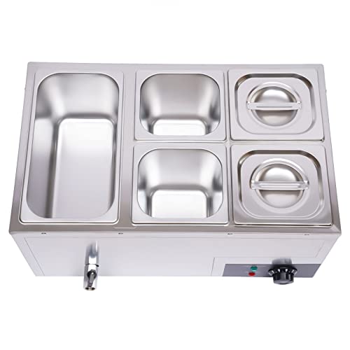 5 Pan Commercial Food Warmer Countertop with Lids, Electric Food Warmer Steam Table, 600W Professional Buffet Servers and Warmers Stainless Steel Buffet Bain Marie with 86-185°F Temp Control - color: 5 Pan