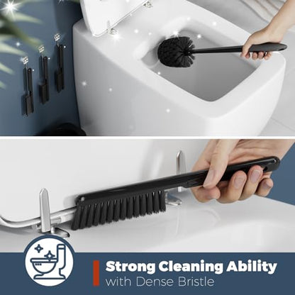 Holaloha Toilet Brush and Holder Set, Space Saving, 3 Pack, Black - color: Black