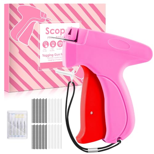 Stitch Gun for Clothes - Handheld Stitch Gun Quick Clothing Fixer - Tagging Gun - Includes 6 Needle, 1000 Black Fasteners & 1000 White Fasteners - color: pink-red