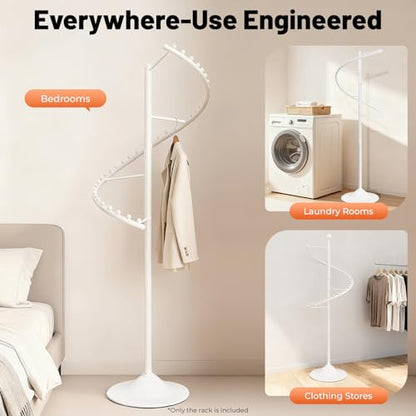 DYRABREST Spiral Rotating Clothing Rack, 5.91ft H 38-Ball Heavy Duty Garment Rack, Space Saving Standing Metal Sturdy Freestanding Hanger for Boutique Bedroom (White) - color: White