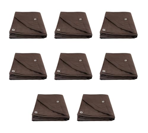 (8 Pack) 6' x 8' Dark Brown Canvas Tarp 12oz - Water Resistant & Breathable - Heavy Duty Tarps - Multipurpose Tarpaulin Cover for Camping Tent - color: Dark Brown (8 Pcs), size: 6' x 8'
