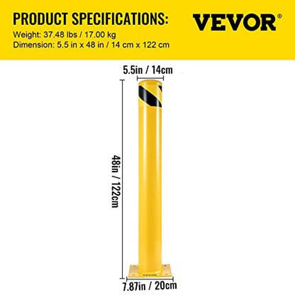 Happybuy Safety Bollard, 48" Steel Bollard Post, 5.5" Diameter, Yellow Powder-Coated Steel, Includes 8 Anchor Bolts, Ideal for Traffic-Sensitive Areas