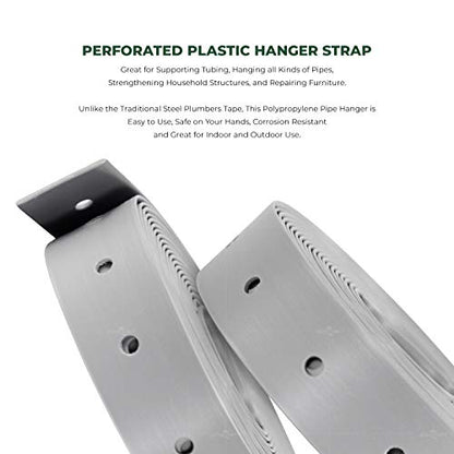 Highcraft QQT-3410 Plastic Strapping, 3/4’’ x 10’ Perforated Roll, 1/8’’ Nail Holes with .75’’ Spacing Grey Polypropylene, 10' - size: 3/4'' x 10'