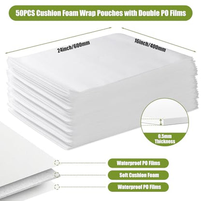 50PCS 16 x 24Inch Foam Pouches for Packing, Large Cushion Foam Wrap Pouches - size: 16"x24"