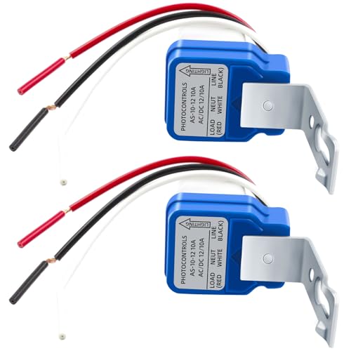 2 Pack AC DC 12V 10A Auto On/Off Photocell Light Switch Photocell Photo Switch Photoelectric Control Light Sensor Switch Dusk to Dawn Photocell Sensor for Outdoor Lighting Fixtures
