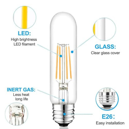 5 Inch Edison Bulb, 5000K Daylight White E26 Led Bulb 6W Dimmable, 800LM T10 T9 Clear Glass Tubular Light Bulbs, AC 120V Equal 80 Watt Bulbs for Chandelier Pendant Wall Light - 2Pack - size: 5 Inch 6W（2 Count)