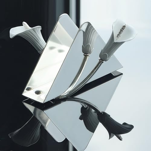 Napkin Holder for Table, Upright Paper Dispenser with Lily (silvery),wedding gift - color: Silver