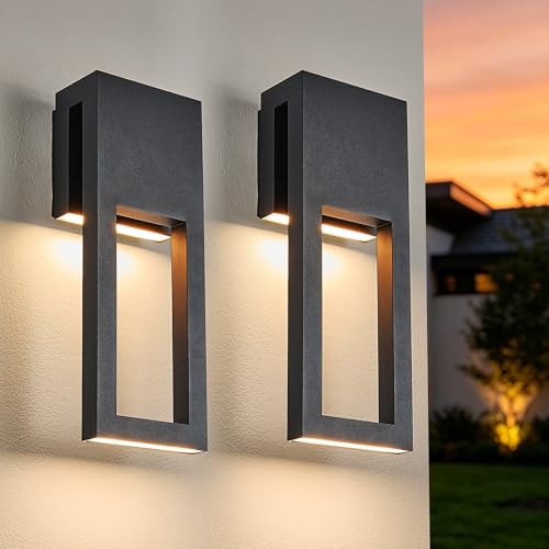 2-Pack Outdoor LED Lights Dimmable, 3000K Integrated LED 2x10W, 15" Modern Textured Black Outdoor Wall Sconce, IP65 Waterproof, Exterior Wall Light for Entrance, Hallway, Garage, Porch - color: 2Pack Textured Black(without Photocell)