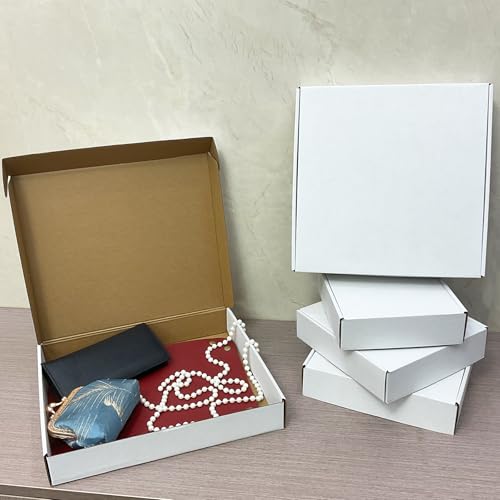 13x11x2 Inch Shipping Boxes Set of 25,White Corrugated Cardboard Mailers - size: 13x11x2 inches