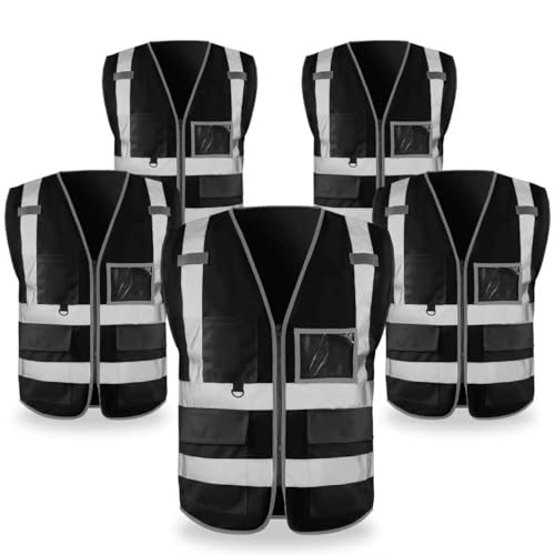 FATONE Hi Vis Safety Vest for Men with Reflective Strips, Class 2 High Visibility Vest with Pockets for Construction, Traffic, Warehouse, Security, Volunteer, 5 Pack Black, S - color: Black, size: Small