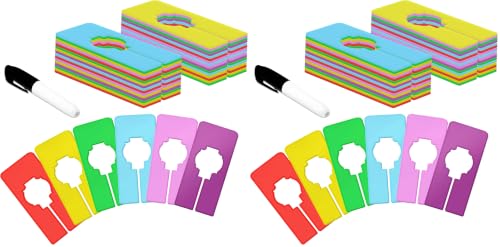 30 PCS Closet Rack Dividers, 6 Colors Rectangular Clothing Hanger Dividers with a Bonus Marker, Writable & Reusable for Sorting Clothes Size, Color Brand (Pack of 2) - color: Colour, size: 30 Pcs (Pack of 2)