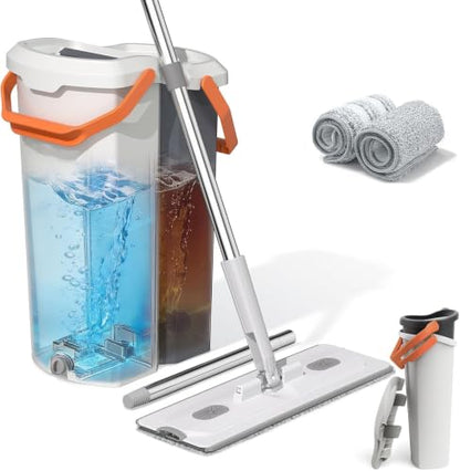 Mop and Bucket Set with Wringer, Flat Mop System for Floors