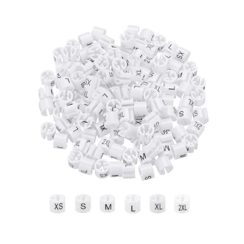 MECCANIXITY Clothes Hanger Marker XS/S/M/L/XL/2XL Size Tag Fit 3mm Rod White for Garment Clothing Color Coding, 150Pcs - color: White