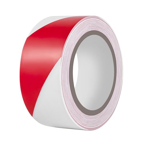 Hazard Tape - 2 Inch x 108 Feet Red & White Ultra-Adhesive Hazard Warning Safety Stripe Tape for Marking Floor, Walls - color: Red & White