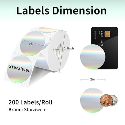 2 Inch Round Holographic Thermal Labels, Waterproof Direct Thermal Stickers, Self-Adhesive Circle Label for Small Business DIY Logo QR Code, Silver (200 Pcs/Roll) - color: Holographic Silver, size: 2 Inch