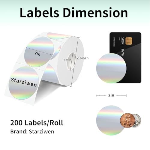 2 Inch Round Holographic Thermal Labels, Waterproof Direct Thermal Stickers, Self-Adhesive Circle Label for Small Business DIY Logo QR Code, Silver (200 Pcs/Roll) (Pack of 2) - color: Holographic Silver, size: 2 Inch (Pack of 2)