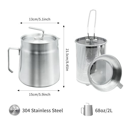68oz Stainless Steel Oil Filter Pot with Deep Fryer Basket, Stovetop Fryer