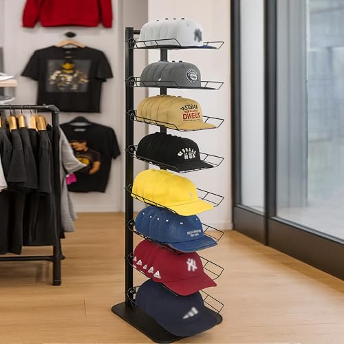 Hat Display 8 Tier, Hat Rack Stand Up to 70 Caps, Metal Hat Stands for Multiple Hats, Commercial Retail Hats Display, Upgrade Black - color: Black