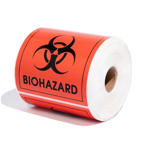 Aegis Adhesives - 4" X 4" Red Biohazard Labels (1 Roll, 500/Roll) - color: Red (Biohazard), size: 4" X 4"