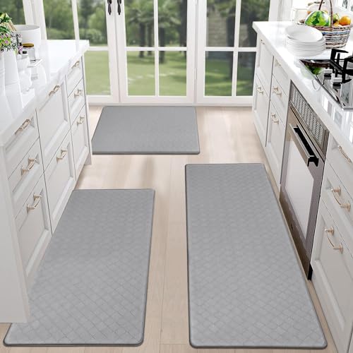 HEBE Anti Fatigue Kitchen Rugs Set of 3, Cushioned Kitchen Mats for Floor - color: Grey