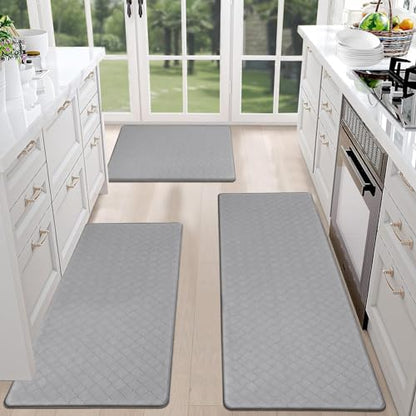 HEBE Anti Fatigue Kitchen Rugs Set of 3, Cushioned Kitchen Mats for Floor - color: Grey