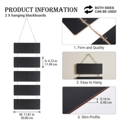 2 Sets Double Sided Hanging Chalkboard Signs, Rustic Wooden Erasable Message Board with Rope, 4.72x11.81 Inch Rectangle Memo Display for Wedding Bar Restaurant Kitchen Wall Decor