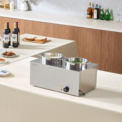 VEVOR Electric Soup Warmer, Two 6.34QT Stainless Steel Round Pot with 86~185°F Adjustable Temp, 1200W Commercial Bain Marie Compatible with Pans, Soup Station for Restaurant, Buffet - size: 2×6L Pots