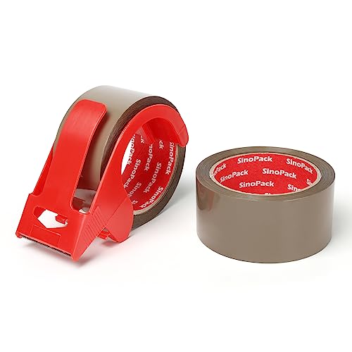 Heavy Duty Brown Packaging Tape 2Pack 1.88Inches X 55Yds with Dispenser Brown Packing Tape for Shipping and Moving, Strong Sealing on All Box Types - color: Brown