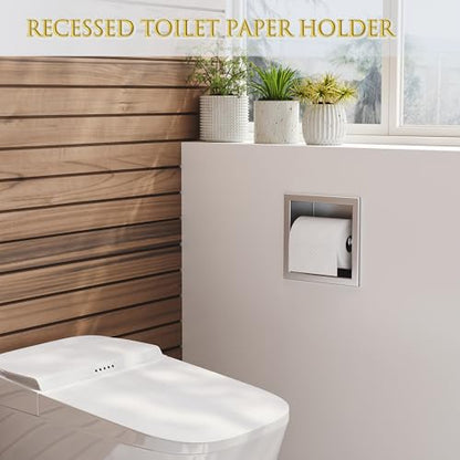 Neodrain Brushed 304 Stainless Steel Recessed in Wall Toilet Paper Holder - color: Brushed, size: 6X6In