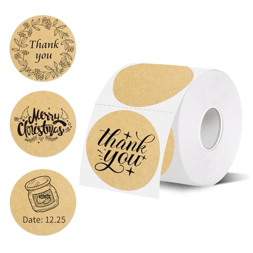 Thermal Labels,2 Inch Kraft Paper Color Round Thermal Printer Stickers,Self-Adhesive Round Direct Thermal Labels,Thermal Stickers for DIY Logo Design,Name Tag (500/Roll - color: Kraft Paper Color, size: 2 inches