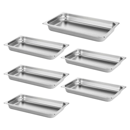 HECMAC 6 Pack Anti-Jam Hotel Pans, Full Size 2 1/2 Inch Deep, Commercial Stainless Steel Chafing Steam Table Pan, Catering Storage Metal Food Pan, 23 Gauge - size: Full Size, 2-1/2" Deep