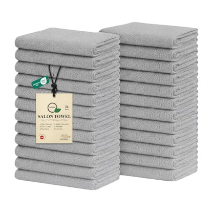 Salon Towels – Pack of 24 (16"x27") 100% Cotton Ring Spun (Not Bleach Proof) Ultra Soft, Highly Absorbent Hand Towels – Bulk for Spa, Gym & Salon (Silver Grey) - color: Silver Grey