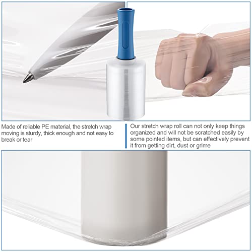 Jutom 8 Pcs Mini Stretch Film Industrial Shrink Wrap Roll Plastic Film for Moving 2 Handles 5" x 1000 ft Pallet Wrap Packaging Self Adhering Shipping for Moving Furniture Packing (Blue) - color: Clear