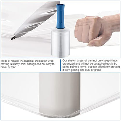 Jutom 8 Pcs Mini Stretch Film Industrial Shrink Wrap Roll Plastic Film for Moving 2 Handles 5" x 1000 ft Pallet Wrap Packaging Self Adhering Shipping for Moving Furniture Packing (Blue) - color: Clear