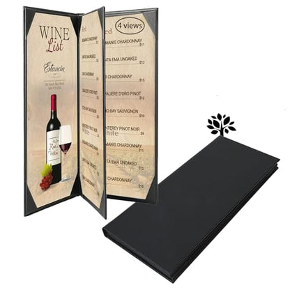 4.25 x 11inches Leather Menu Holder with Strong Wood Inside, Leather Menu Covers 4 View Book Style Restaurant Menu Covers for Wine List Coffee Bars Hotel Restaurant（4.25” x 11” /4 Views /1 pcs） - size: 4.25 x 11 inch/4 views/1 pcs