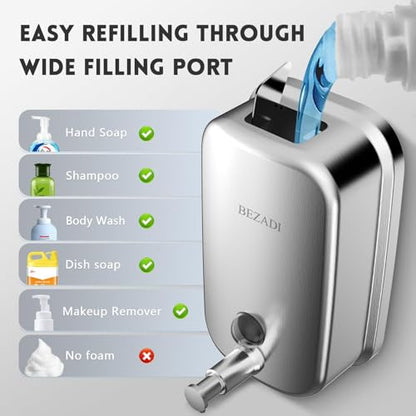 Commercial Soap Dispenser Stainless Steel Wall Mount for Bathroom and Kitchen with Premium Anti-Leak Pump and Corrosion-Proof Lining, 800ML 8182 - size: 800ml