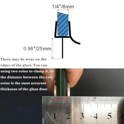 Frameless Shower Door Bottom Seal with Drip Rail 1/4" Thick Glass 27.5" Long Sweep - Glass Door Seal Strip Stop Shower Leaks - size: 1/4"(6mm)