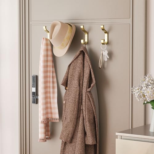 Coat Hooks Wall Mount,Heavy Duty Wall Hooks for Backpack,Towel,Gold 6 Pack - color: Gold, size: 6 Pack